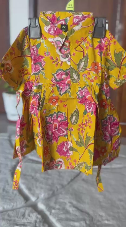 Yellow Printed Cotton Dress with Collor