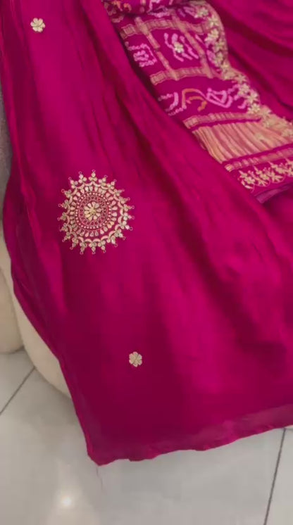 Beautiful Pure Gajji Silk Lehanga, Ghatchola Dupatta with Same Fabric and Work Blouse Piece. Full handwork all over the Lehanga and Blouse Piece