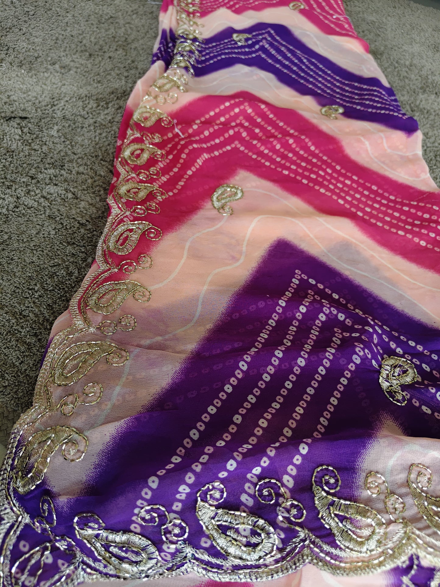 Beautiful Multi-Color Lahariya Bandhini Designer Saree and Blouse Piece