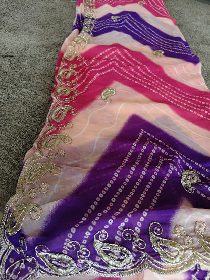Beautiful Multi-Color Lahariya Bandhini Designer Saree and Blouse Piece