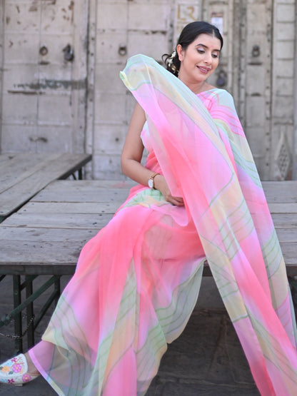 Beautiful Georgette Shaded Saree with Blouse Piece