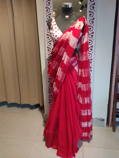 Beautiful Red Lahariya Chiffon Saree