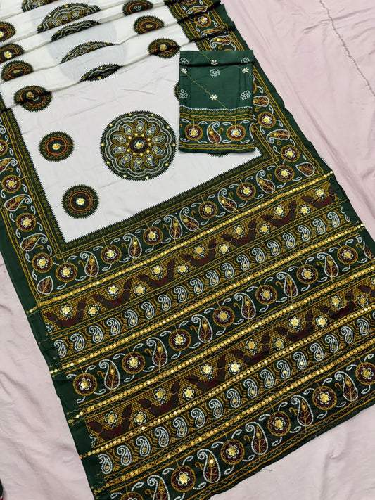 Beautiful Green Color Gujarati Saree
