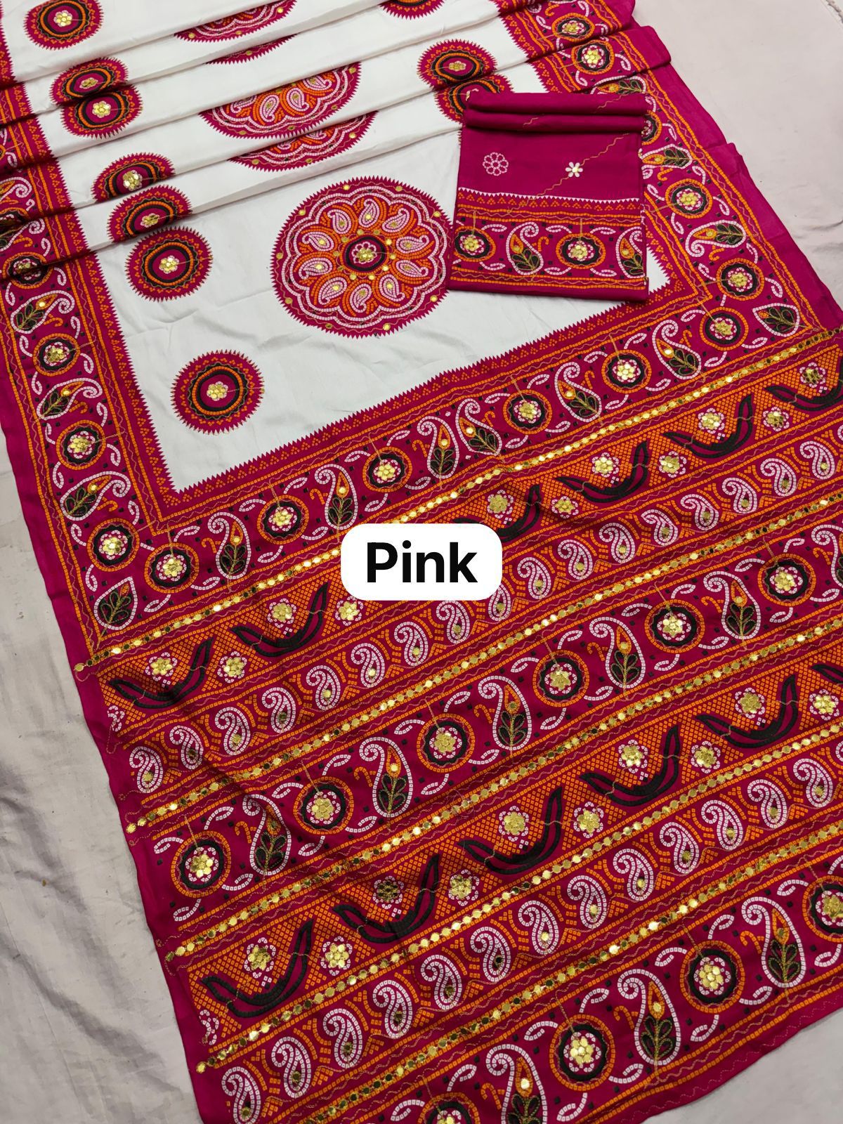 Beautiful Pink Color Gujarati Saree