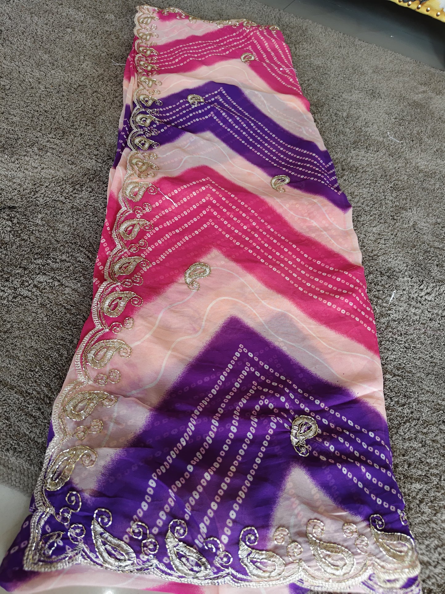 Beautiful Multi-Color Lahariya Bandhini Designer Saree and Blouse Piece