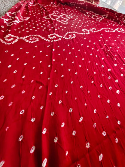 Beautiful Red Color Modal Silk Bandhini Saree