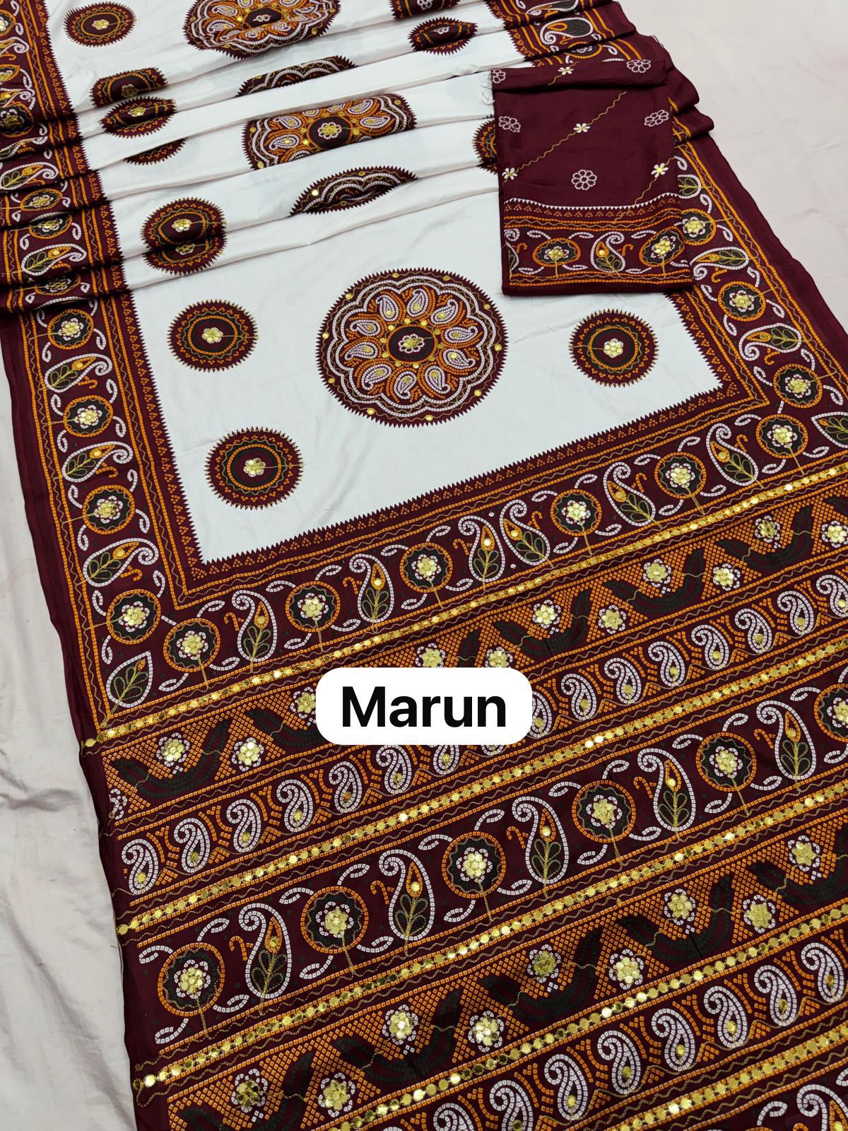 Beautiful Maroon Color Gujarati Saree