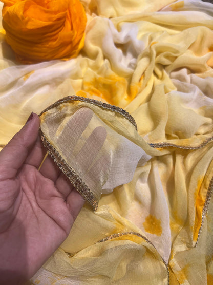 Beautiful Beige-Orange Color Chiffon Printed Saree