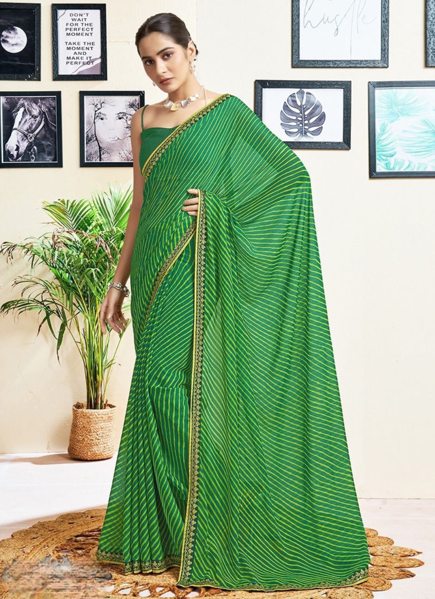 Beautiful Green Lahariya Designer Saree