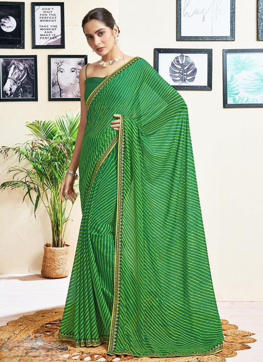 Beautiful Green Lahariya Designer Saree