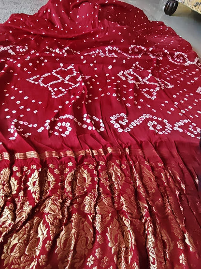 Beautiful Red Color Modal Silk Bandhini Saree